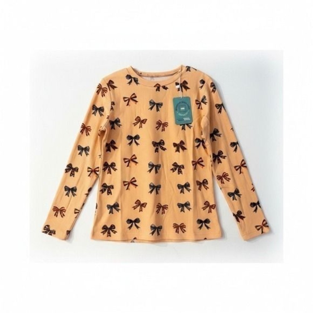 Minikin Mischief Halloween Bow Bamboo Viscose Ribbed Long Sleeve Top Orange 4T